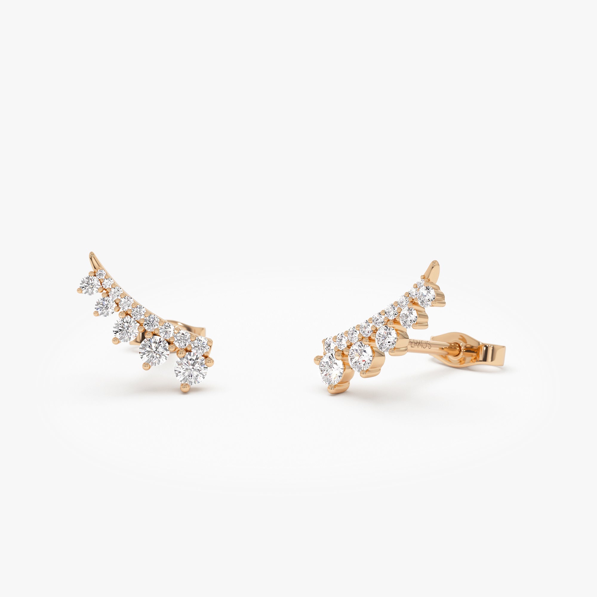 OBFJ1004 - 14k Graduating Diamond Ear Climber Studs 6