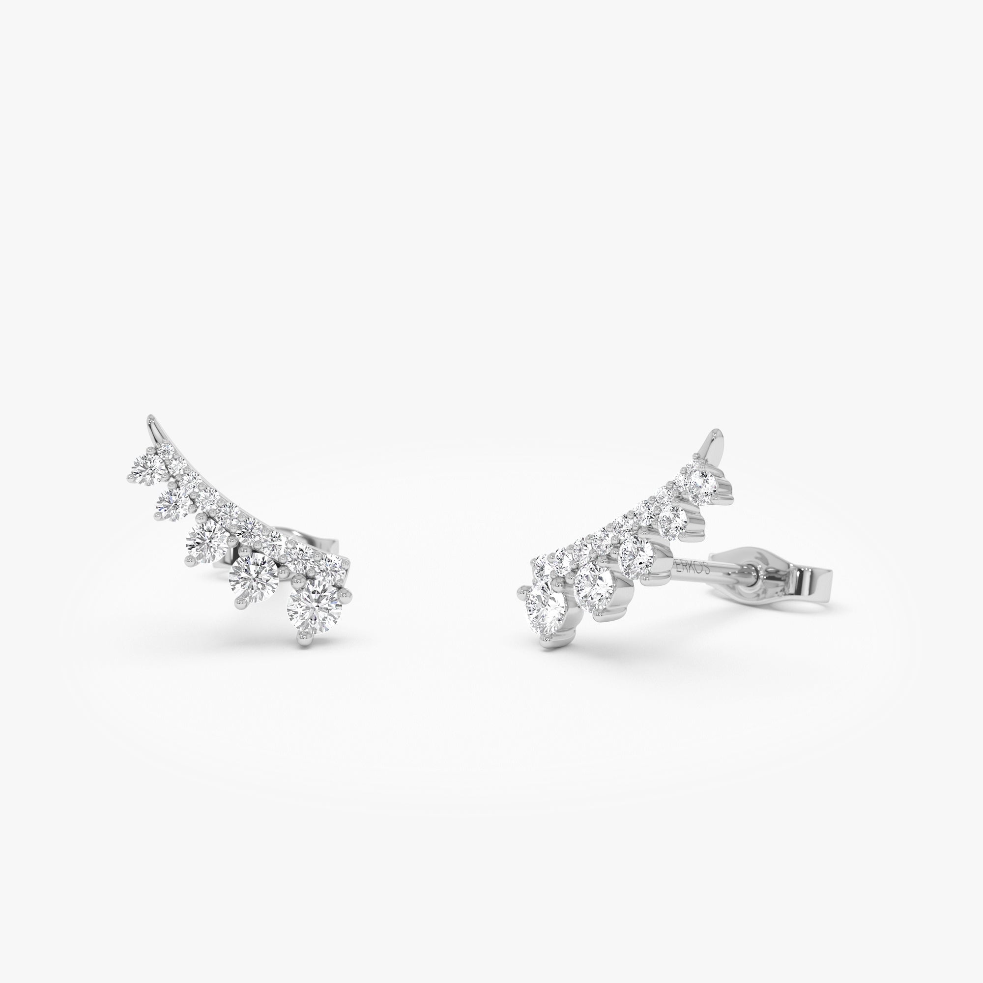 OBFJ1004 - 14k Graduating Diamond Ear Climber Studs 5