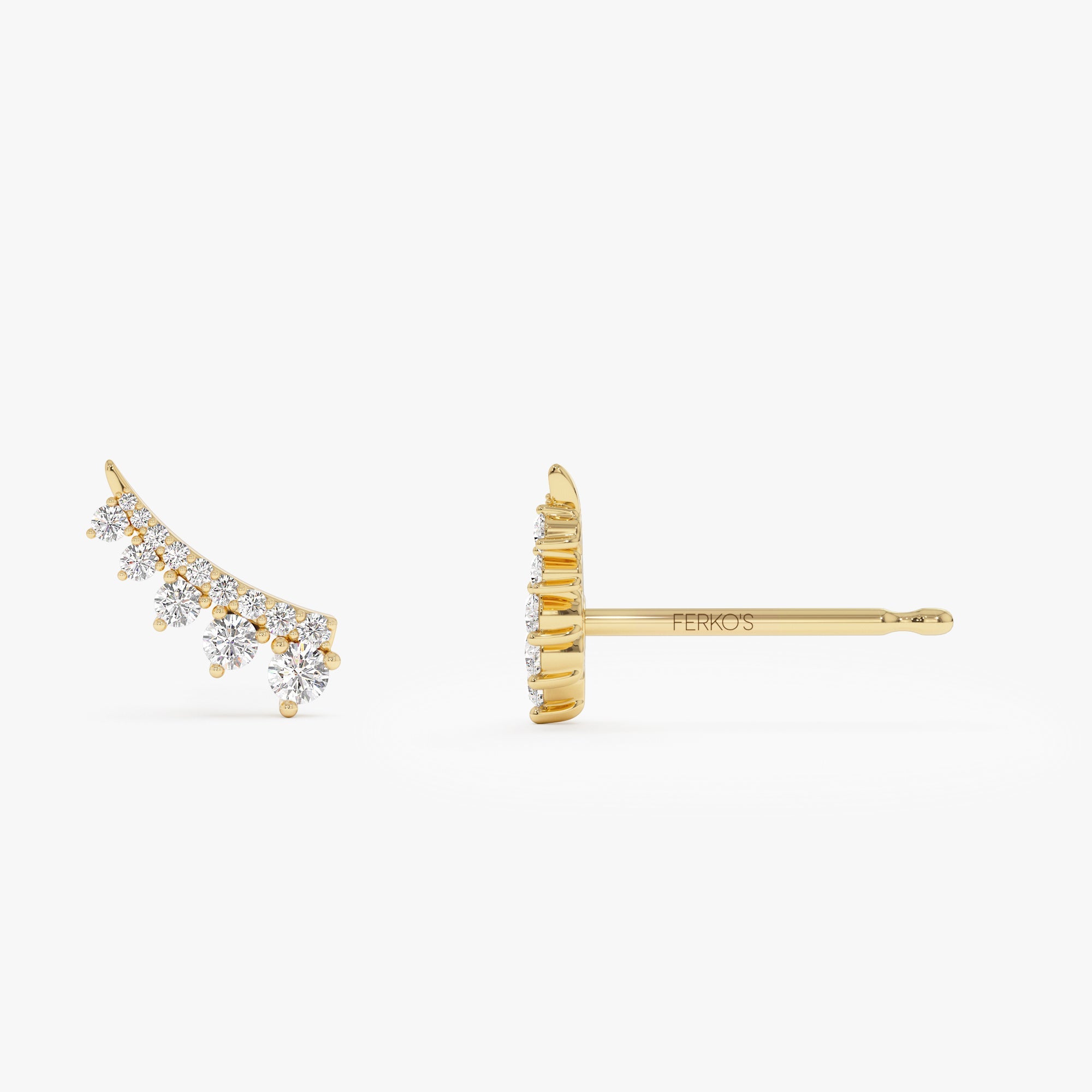 OBFJ0037 - Graduating Diamond Ear Climber Studs - 14k Gold 5