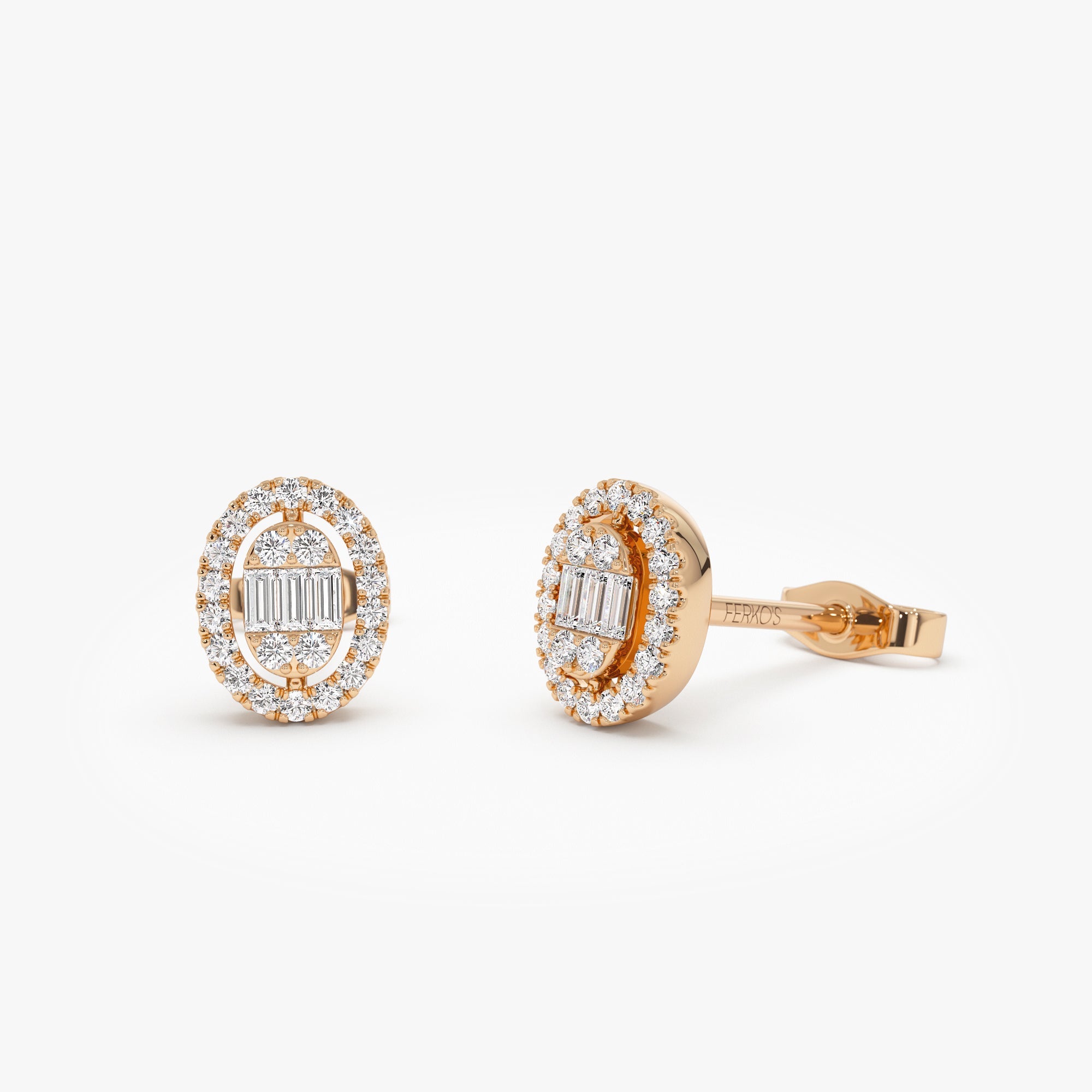 OBFJ0943 - 14k Oval Shaped Baguette & Round Diamond Mini Studs 7