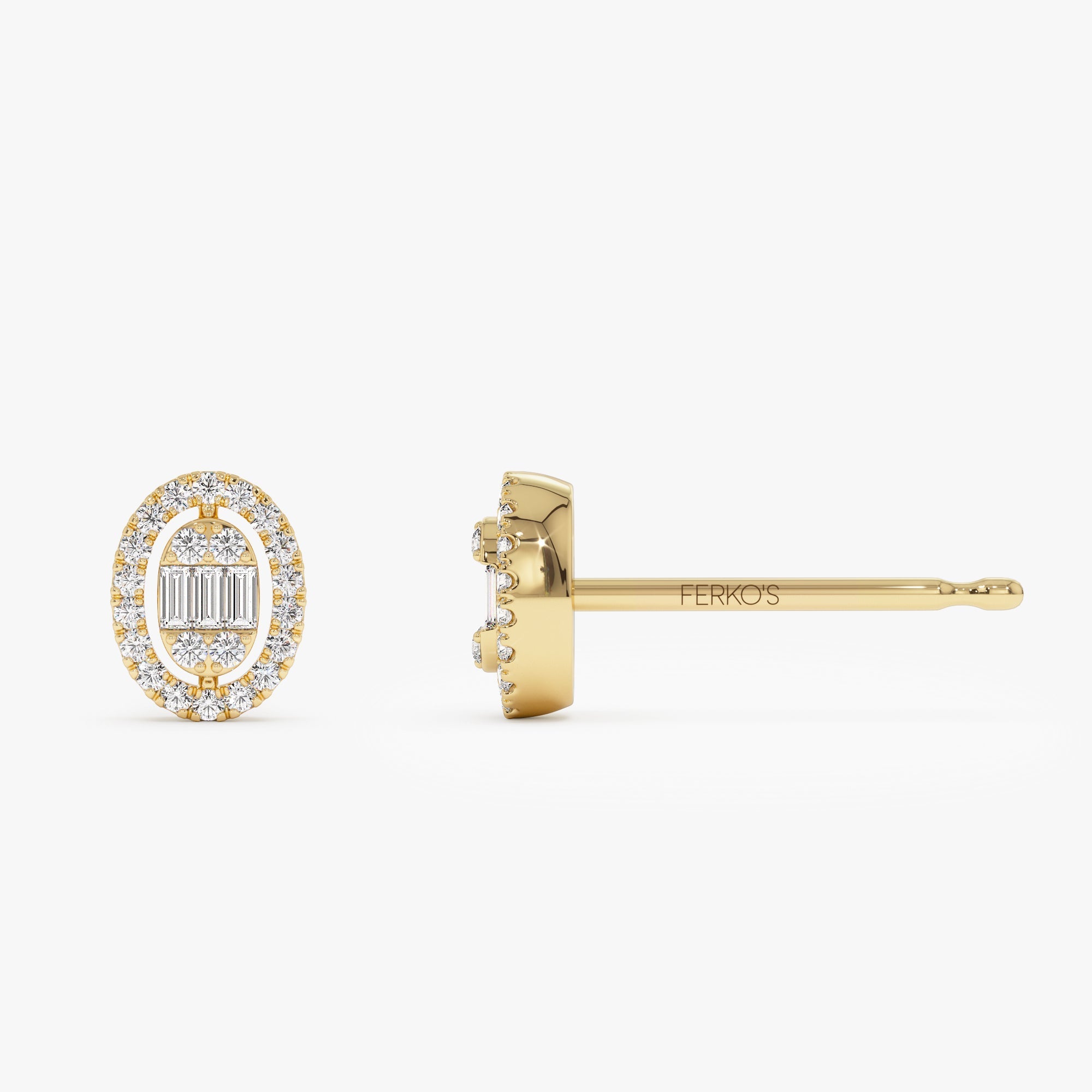OBFJ0943 - 14k Oval Shaped Baguette & Round Diamond Mini Studs 6