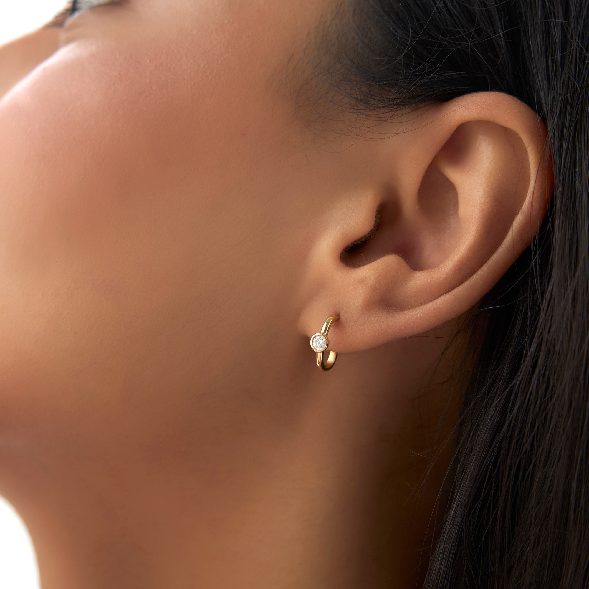 OBFJ0960 - 14k Bezel Setting Diamond J Hoops 4