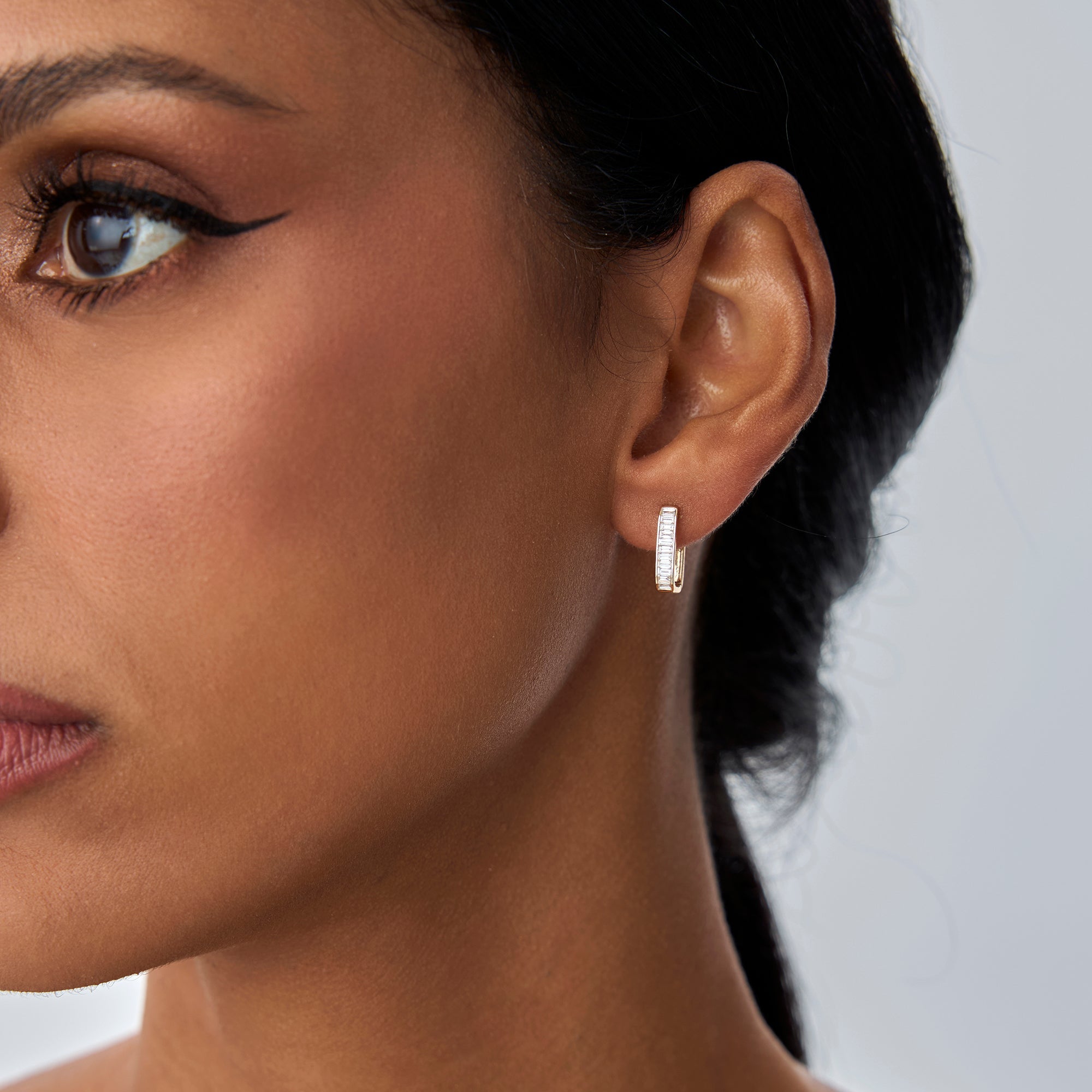 OBFJ0915 - 14k Channel Settinng Baguette Diamond Unique Hoops 2