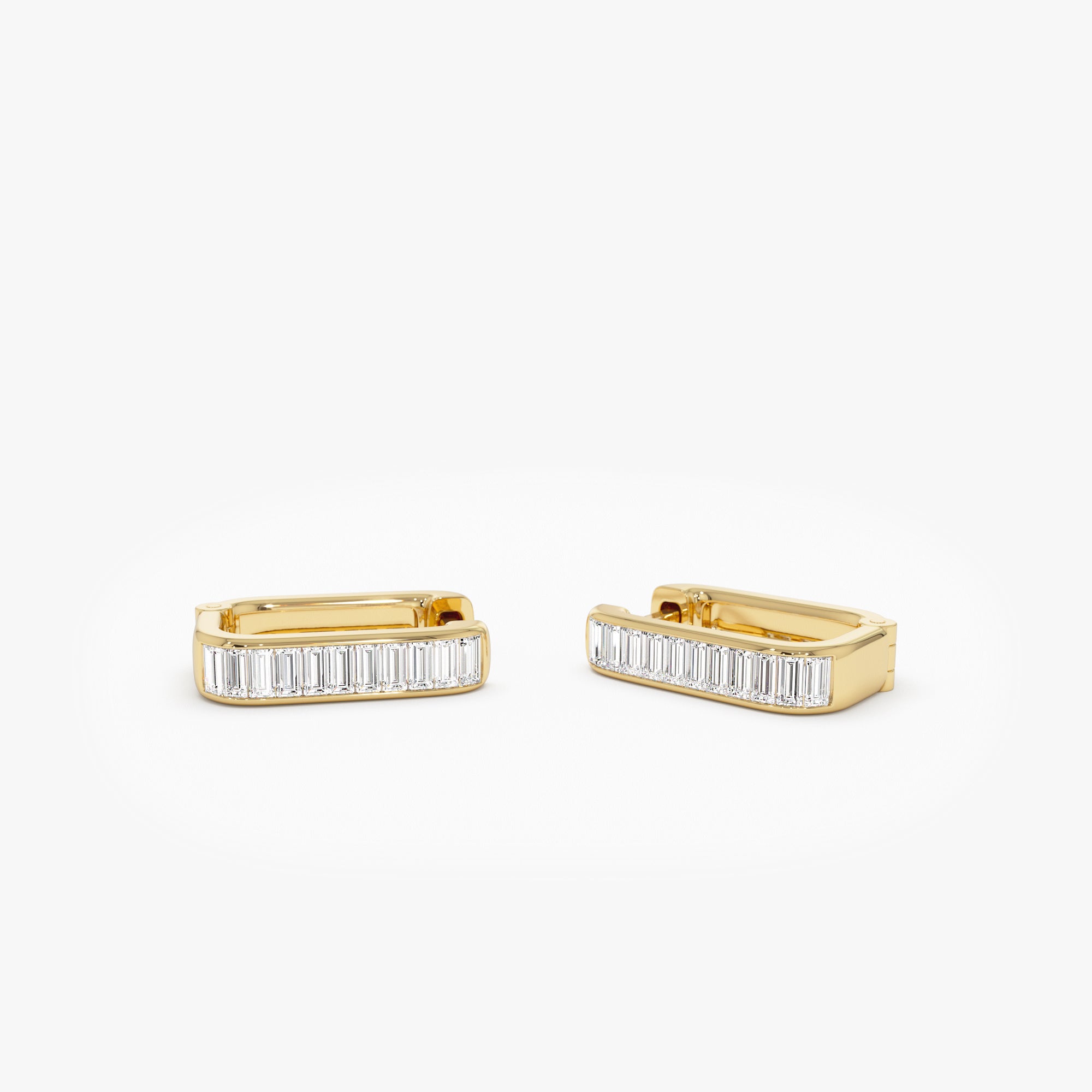 OBFJ0915 - 14k Channel Settinng Baguette Diamond Unique Hoops 8