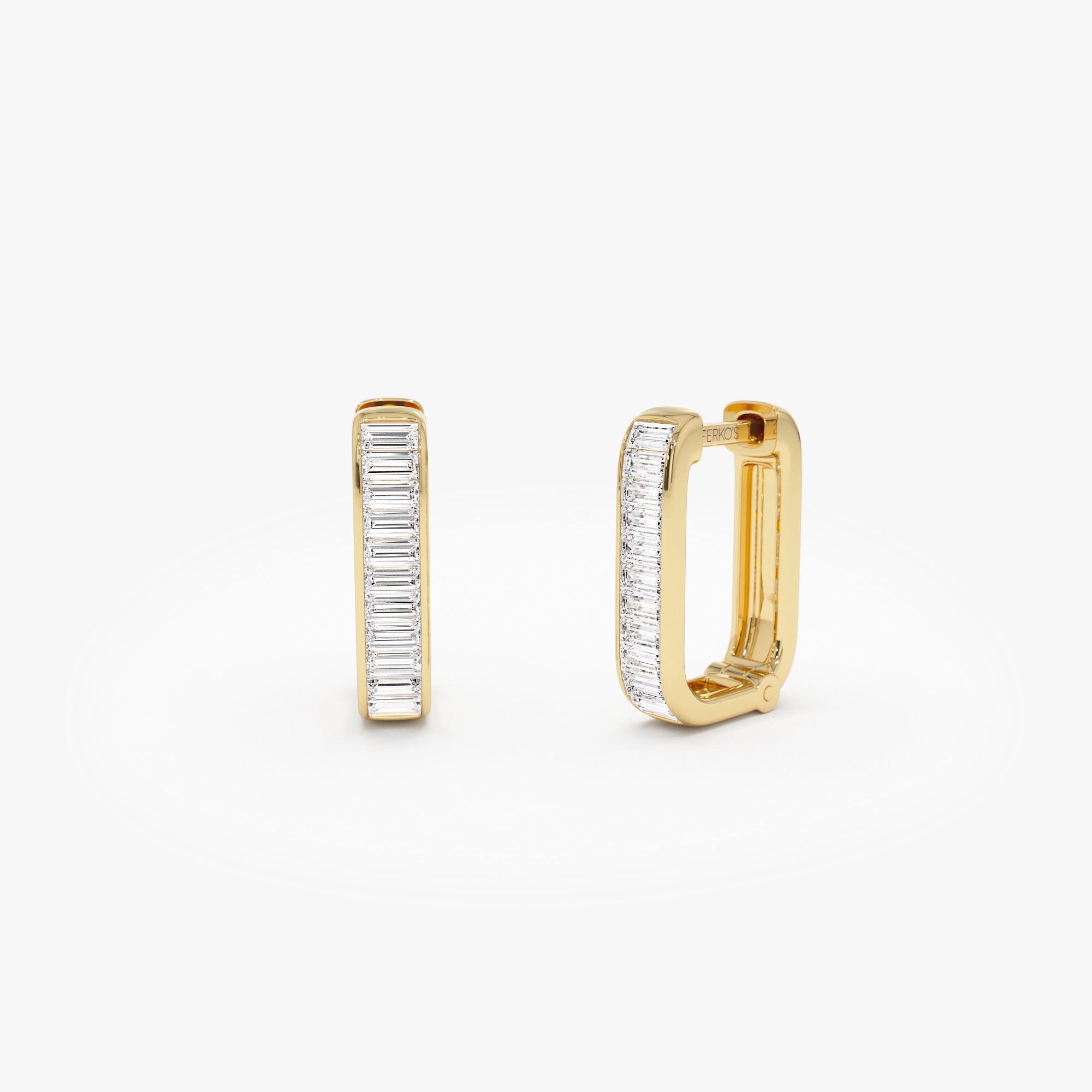 OBFJ0915 - 14k Channel Settinng Baguette Diamond Unique Hoops 1