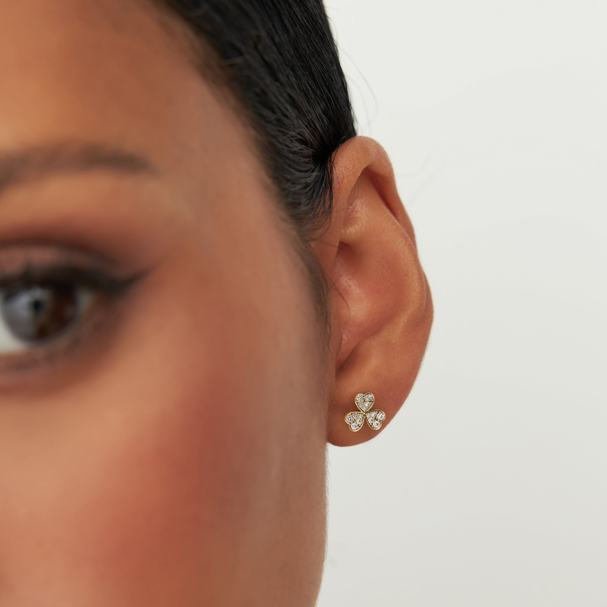 OBFJ0875 - 14K Pave Clover Diamond Earrings 2