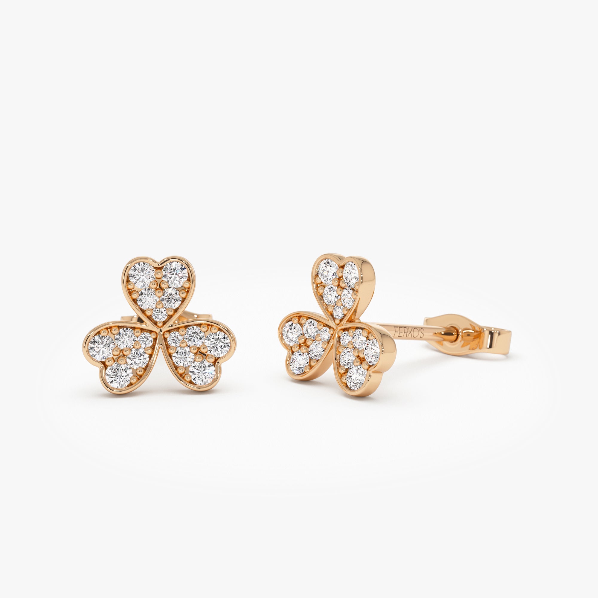 OBFJ0875 - 14K Pave Clover Diamond Earrings 5