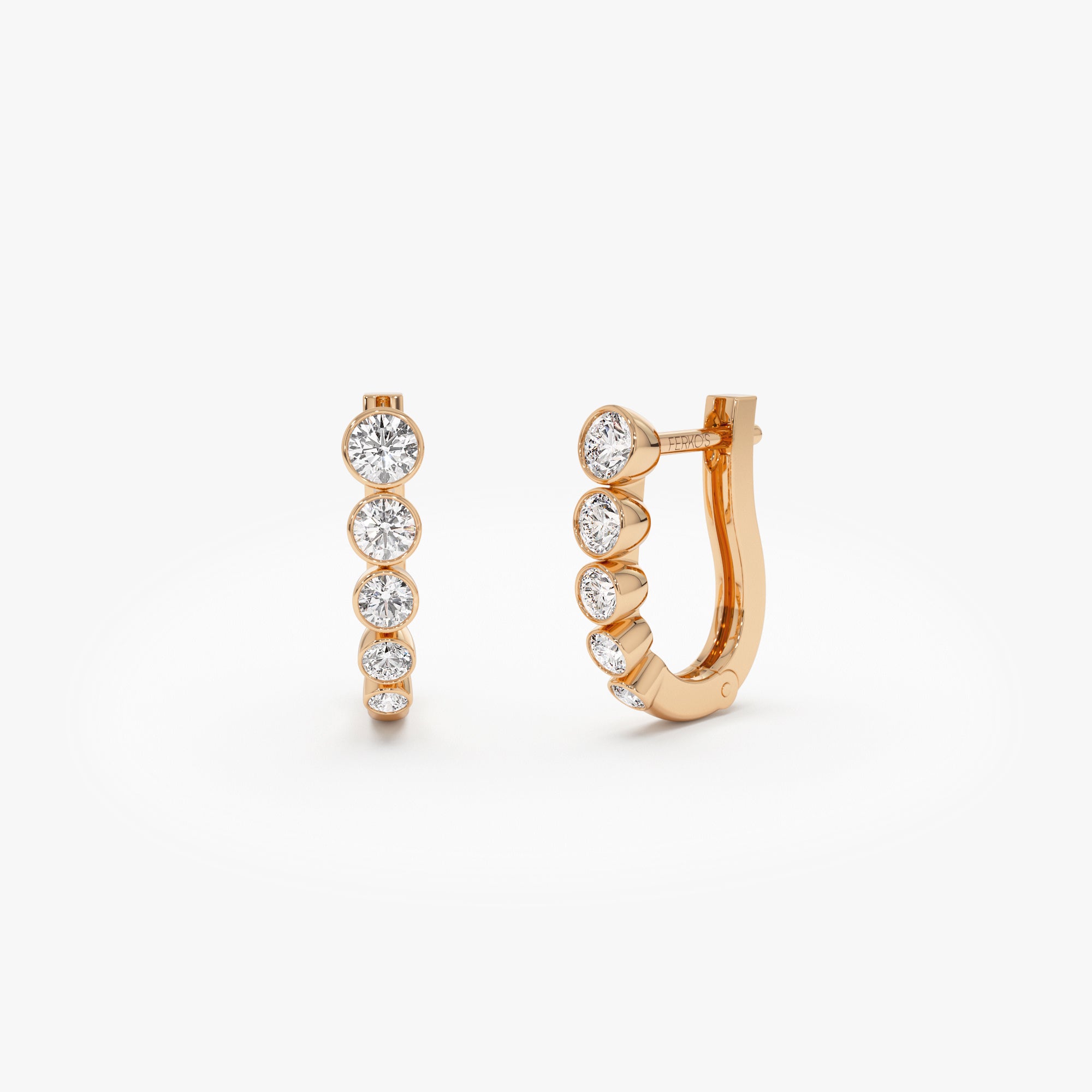 OBFJ0869 - 14K Bezel-Set Graduating Diamond Hoop Earrings 5