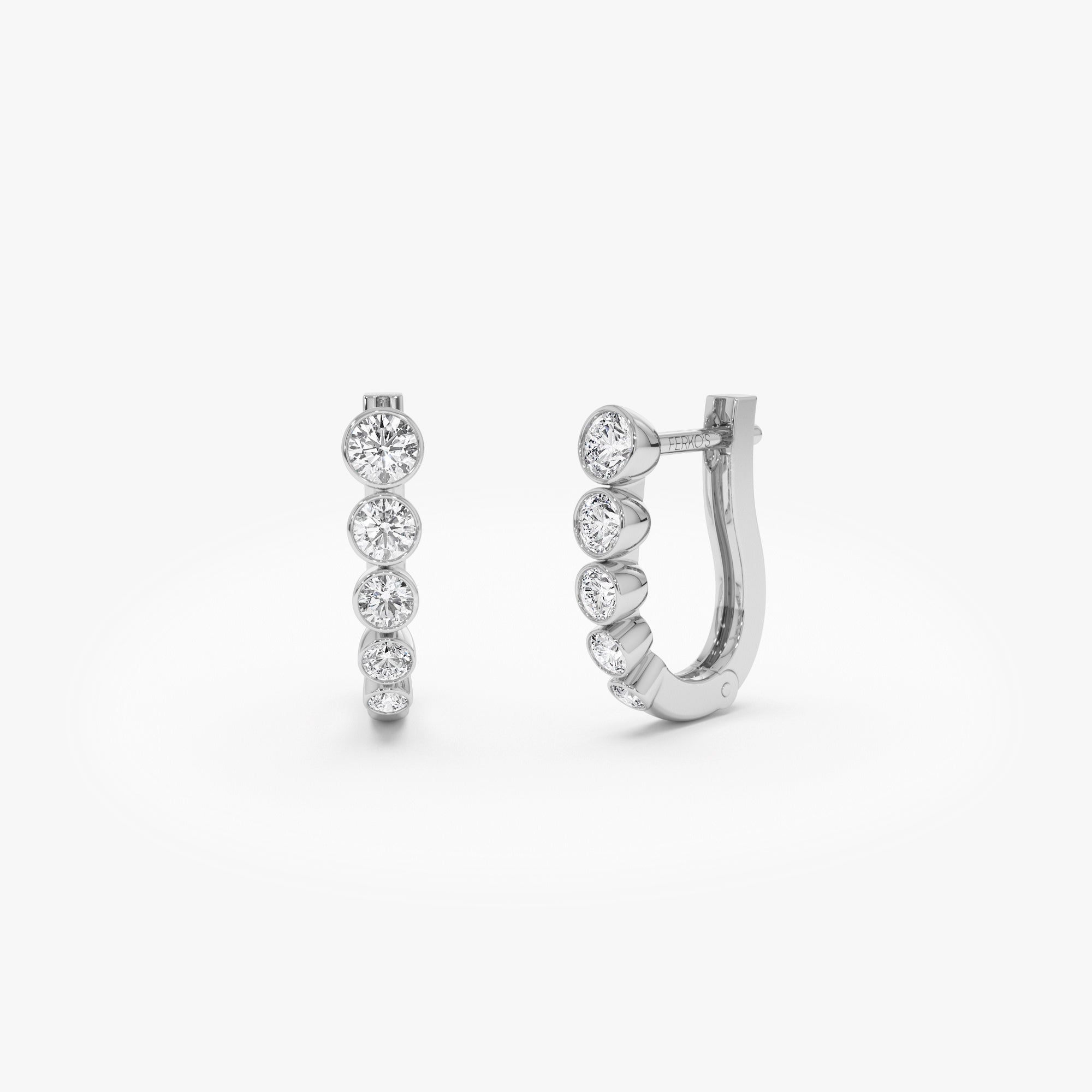 OBFJ0869 - 14K Bezel-Set Graduating Diamond Hoop Earrings 6