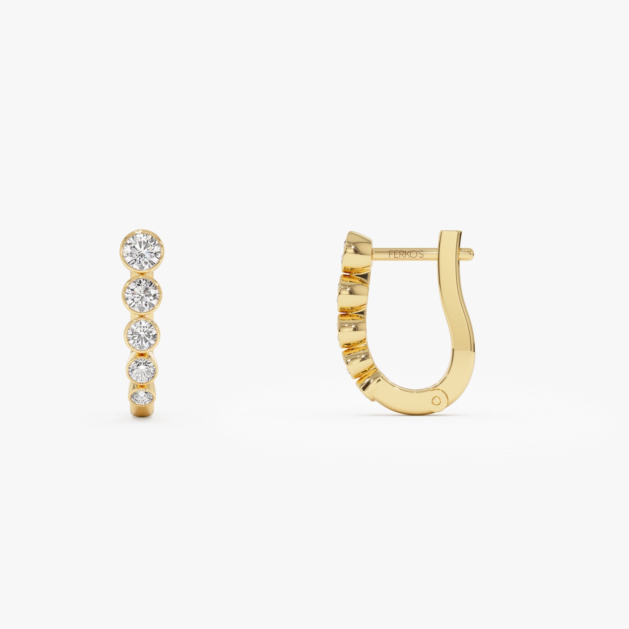 OBFJ0869 - 14K Bezel-Set Graduating Diamond Hoop Earrings 7