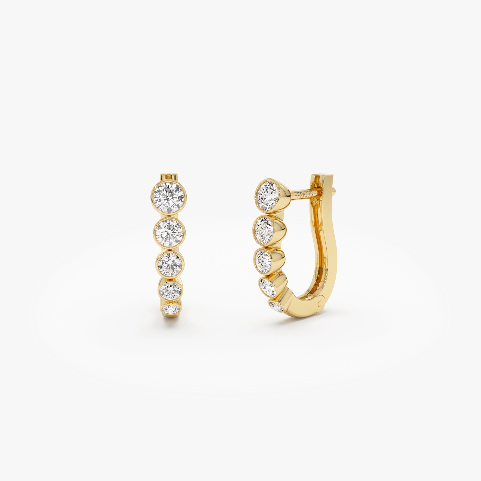 OBFJ0869 - 14K Bezel-Set Graduating Diamond Hoop Earrings 1