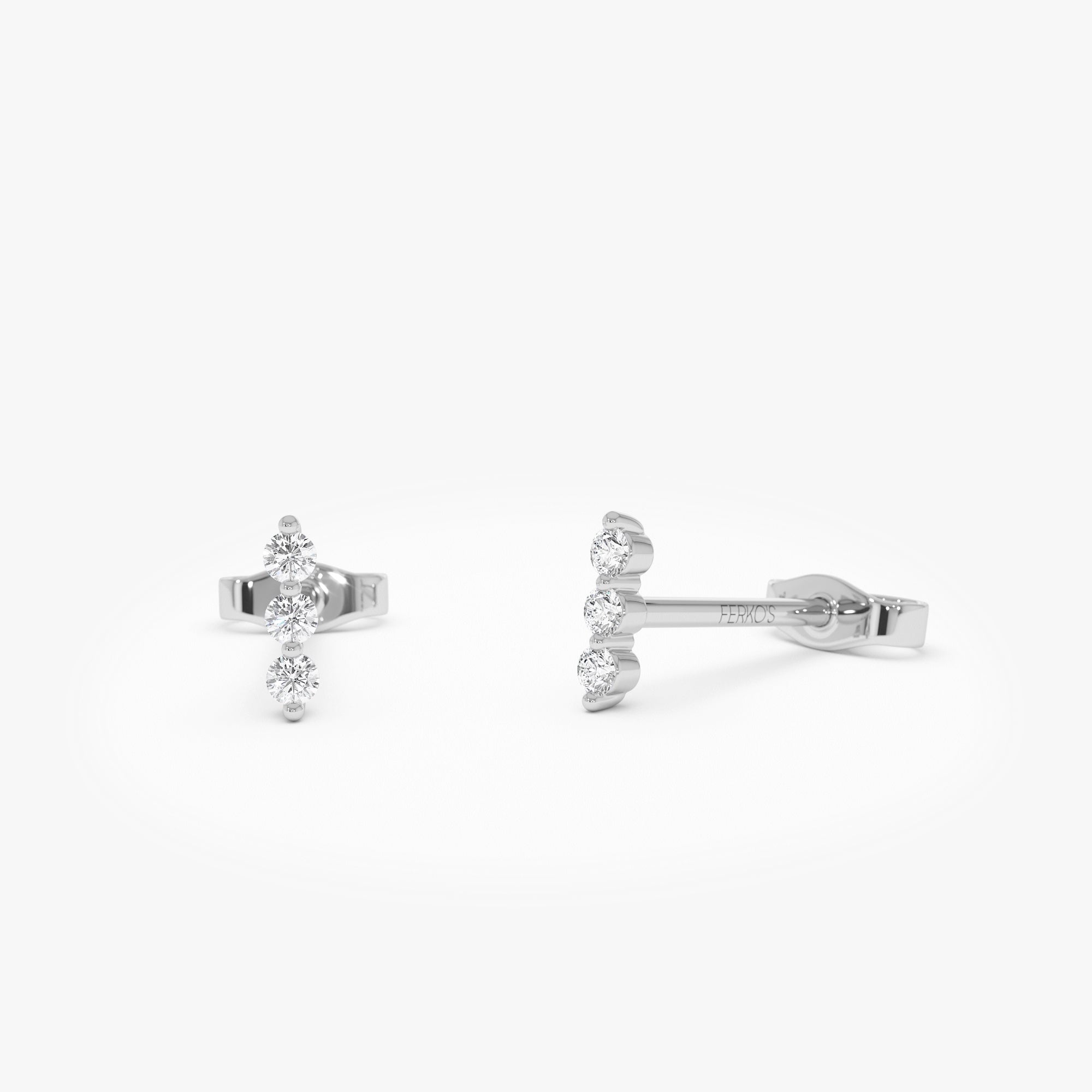 OBFJ0874 - 14K Triple Diamond Bar Stud Earrings 8