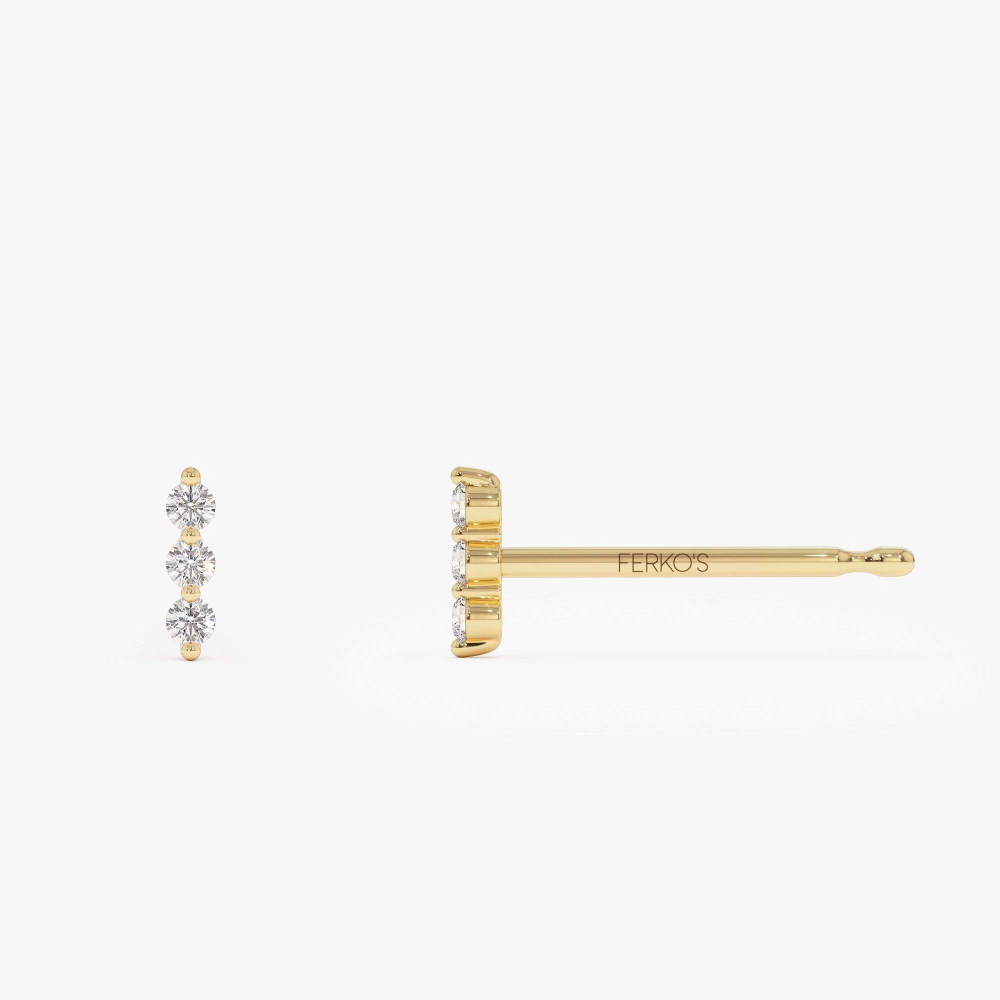 OBFJ0874 - 14K Triple Diamond Bar Stud Earrings 9