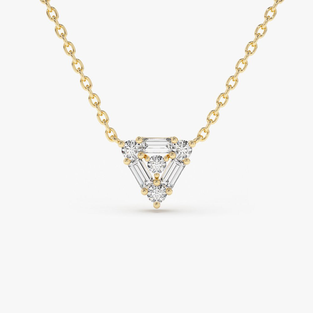 OBFJ2000 - 14k Triangle Shaped Round and Baguette Diamond Necklace 1