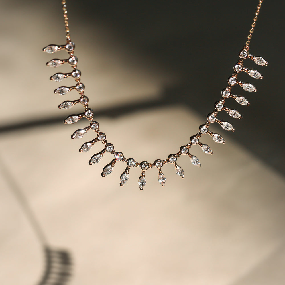 OBFJ2090 - Marquise and Round Diamonds Statement Piece Necklace necklace in selectable metal and diamond options - Roselle Jewelry view 5