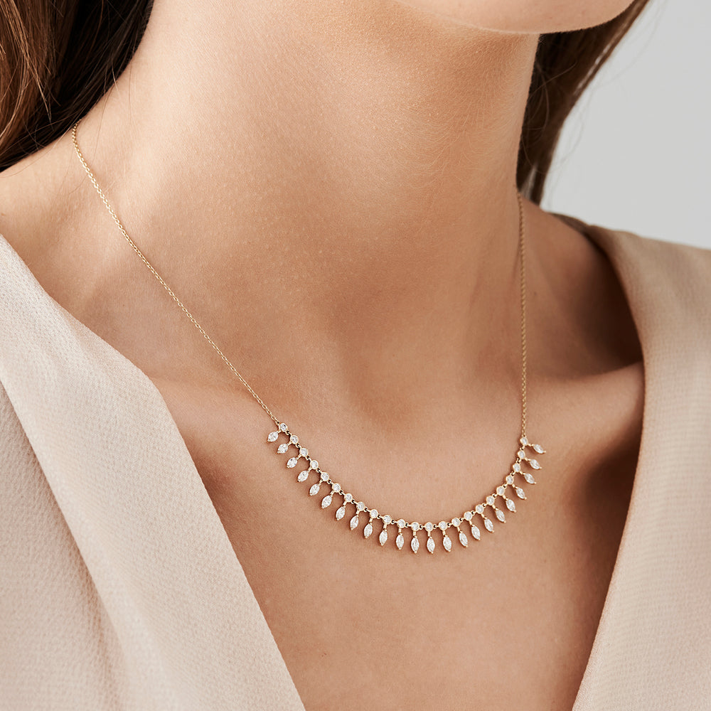 OBFJ2090 - Marquise and Round Diamonds Statement Piece Necklace necklace in selectable metal and diamond options - Roselle Jewelry view 4