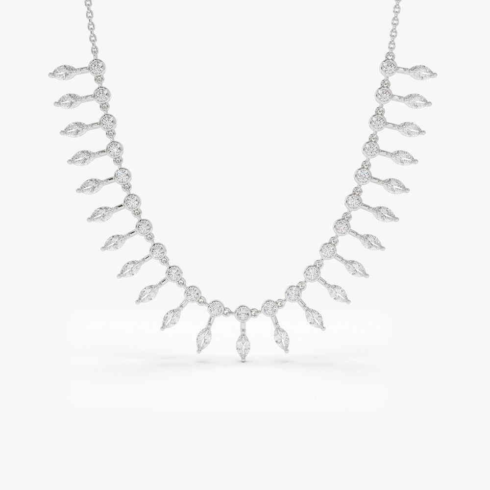 OBFJ2090 - Marquise and Round Diamonds Statement Piece Necklace necklace in selectable metal and diamond options - Roselle Jewelry view 7
