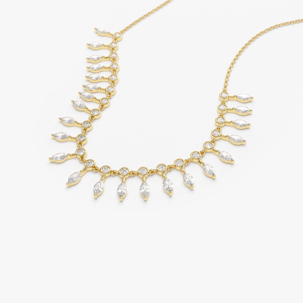 OBFJ2090 - Marquise and Round Diamonds Statement Piece Necklace necklace in selectable metal and diamond options - Roselle Jewelry view 8
