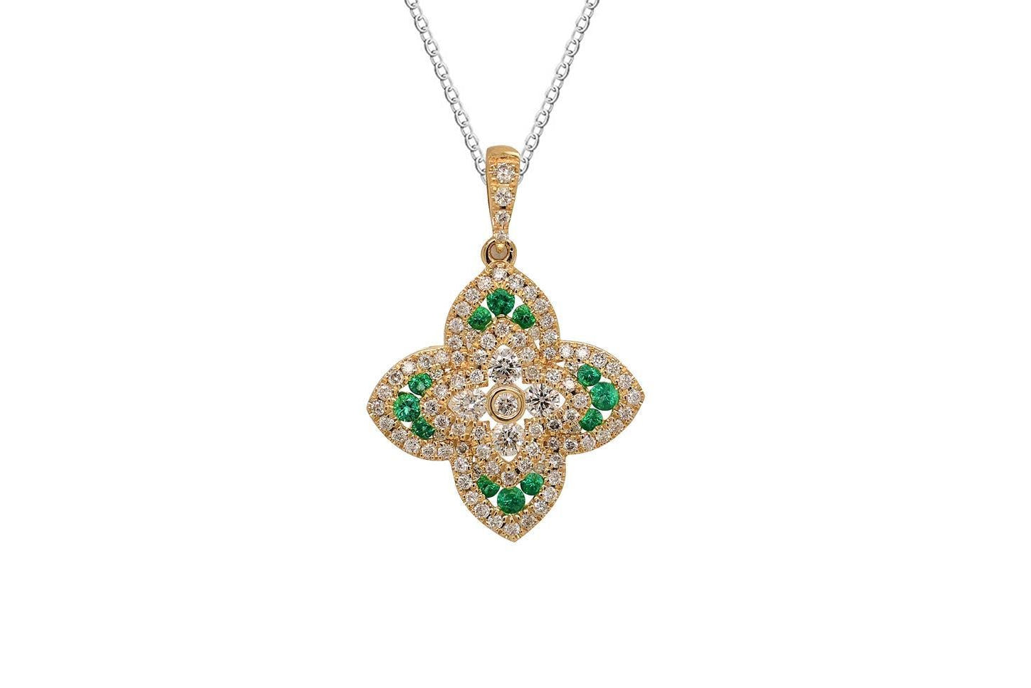 OBFJ0061 - 14k Gold Diamond and Emerald Flower Charm 1
