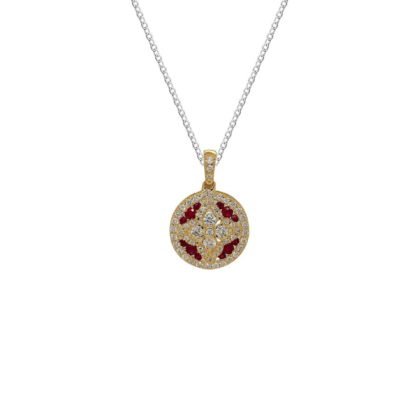 OBFJ0057 - 14k Gold Ruby and Diamond Floral Design Necklace 1