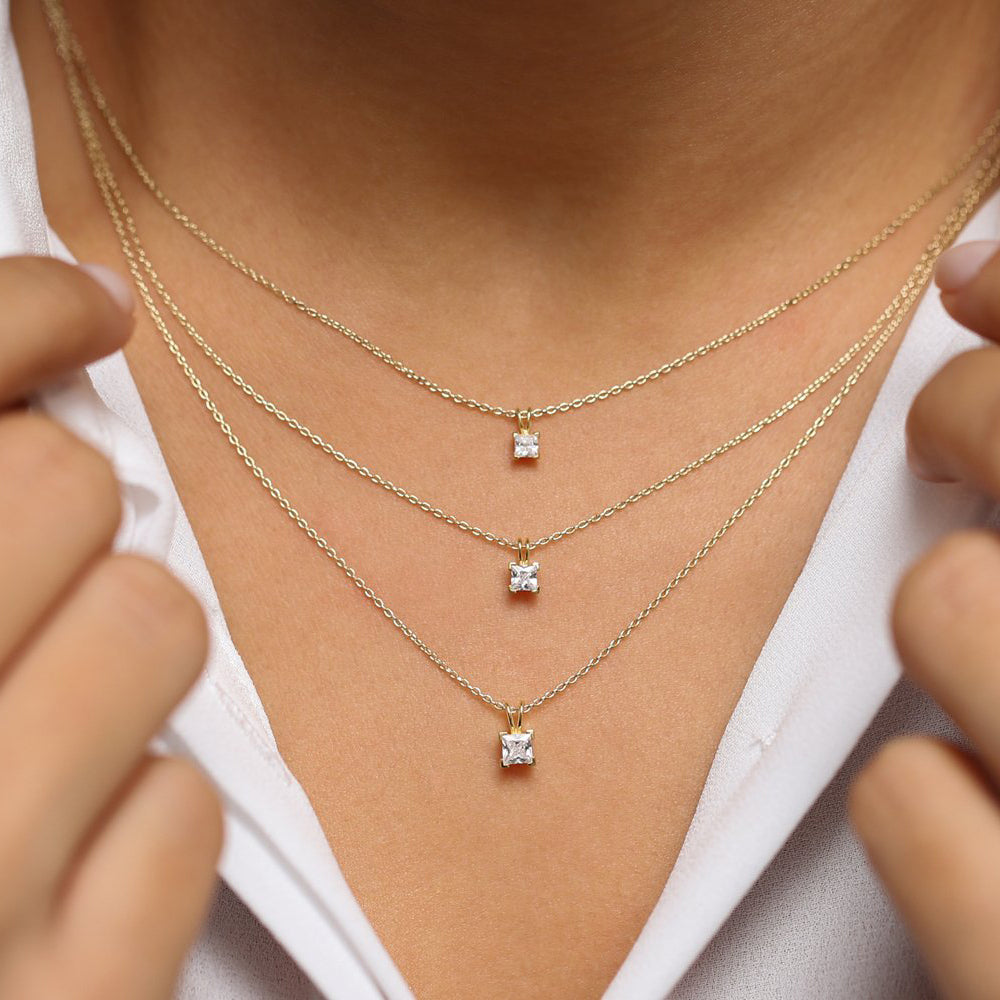 OBFJ1032 - 14k Princess-Cut Diamond Solitaire Pendant 2