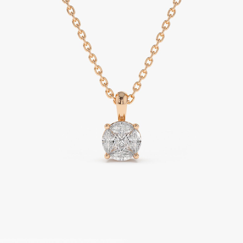 OBFJ0222 - 14k Rose 0.25ctw Illusion Setting Brilliant Diamond Necklace 1