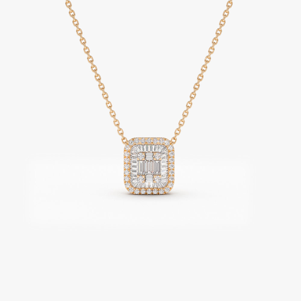 OBFJ0112 - 14k Rose Unique Baguette Diamond Statement Necklace 1