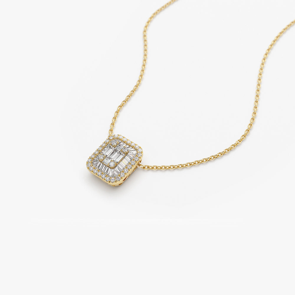 OBFJ2161 - Unique Baguette Diamond Statement Necklace necklace in selectable metal and diamond options - Roselle Jewelry view 9