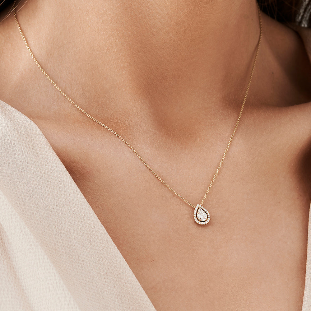 OBFJ0113 - 14K Rose Pear Shaped Illusion Setting Halo Diamond Necklace 5