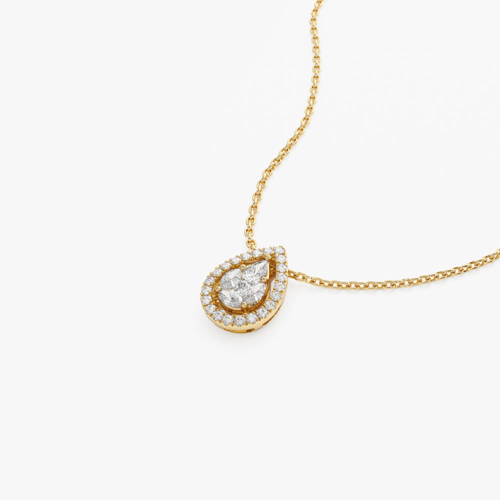 OBFJ2160 - Pear Shaped Illusion Setting Halo Diamond Necklace necklace in selectable metal and diamond options - Roselle Jewelry view 8