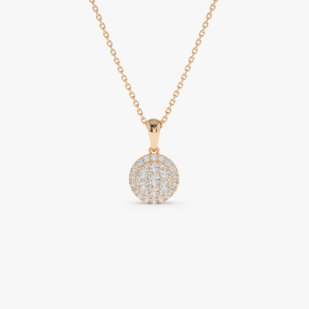 OBFJ0221 - 14k Rose Diamond Round Illusion Cluster Necklace 1