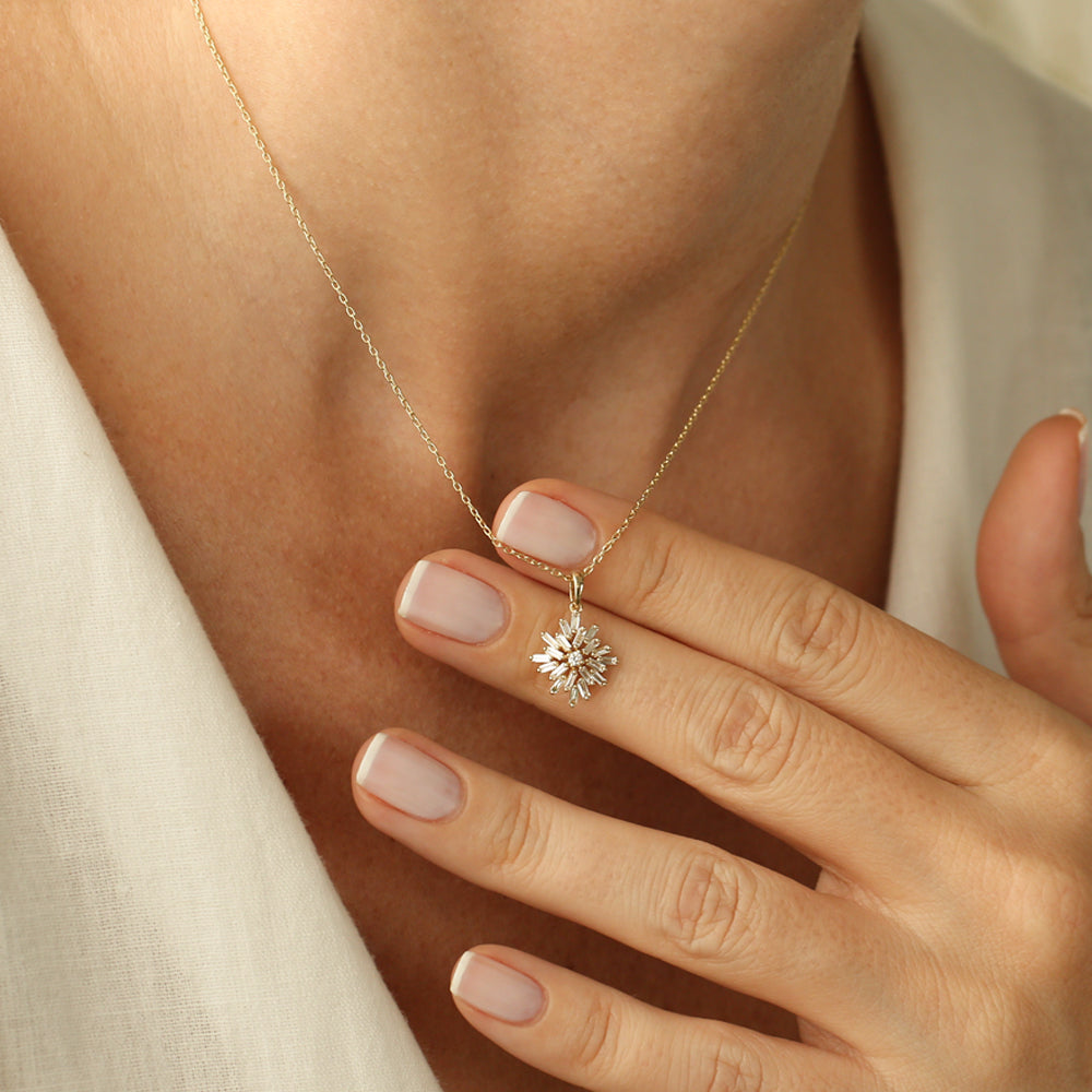 OBFJ2189 - Baguette Diamond Cluster Pendant necklace in selectable metal and diamond options - Roselle Jewelry view 3