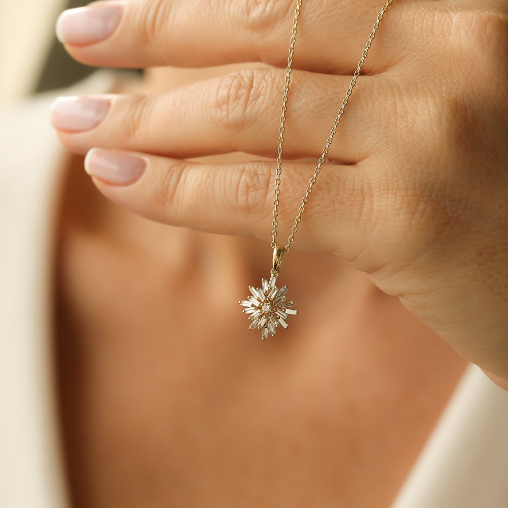 OBFJ2189 - Baguette Diamond Cluster Pendant necklace in selectable metal and diamond options - Roselle Jewelry view 4