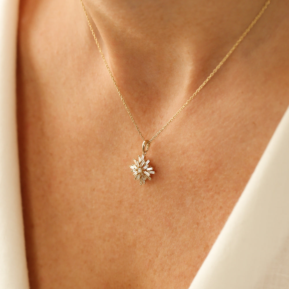 OBFJ2189 - Baguette Diamond Cluster Pendant necklace in selectable metal and diamond options - Roselle Jewelry view 2