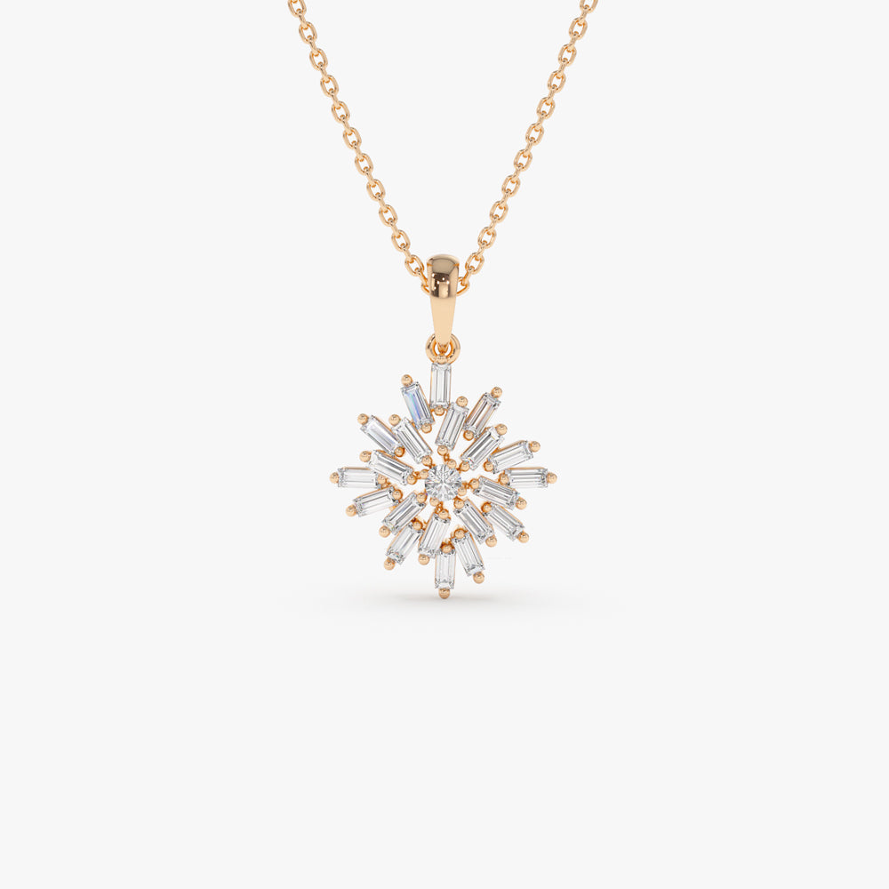 OBFJ2189 - Baguette Diamond Cluster Pendant necklace in selectable metal and diamond options - Roselle Jewelry view 6