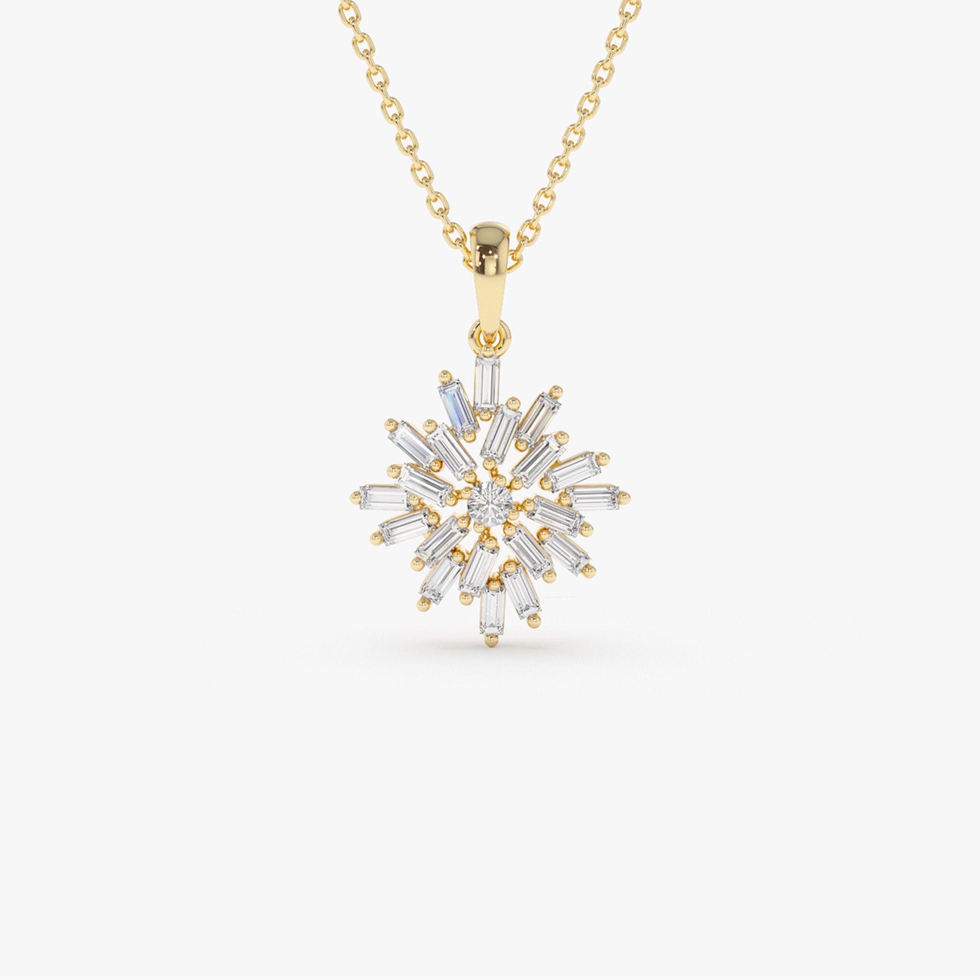 OBFJ2189 - Baguette Diamond Cluster Pendant necklace in selectable metal and diamond options - Roselle Jewelry view 1