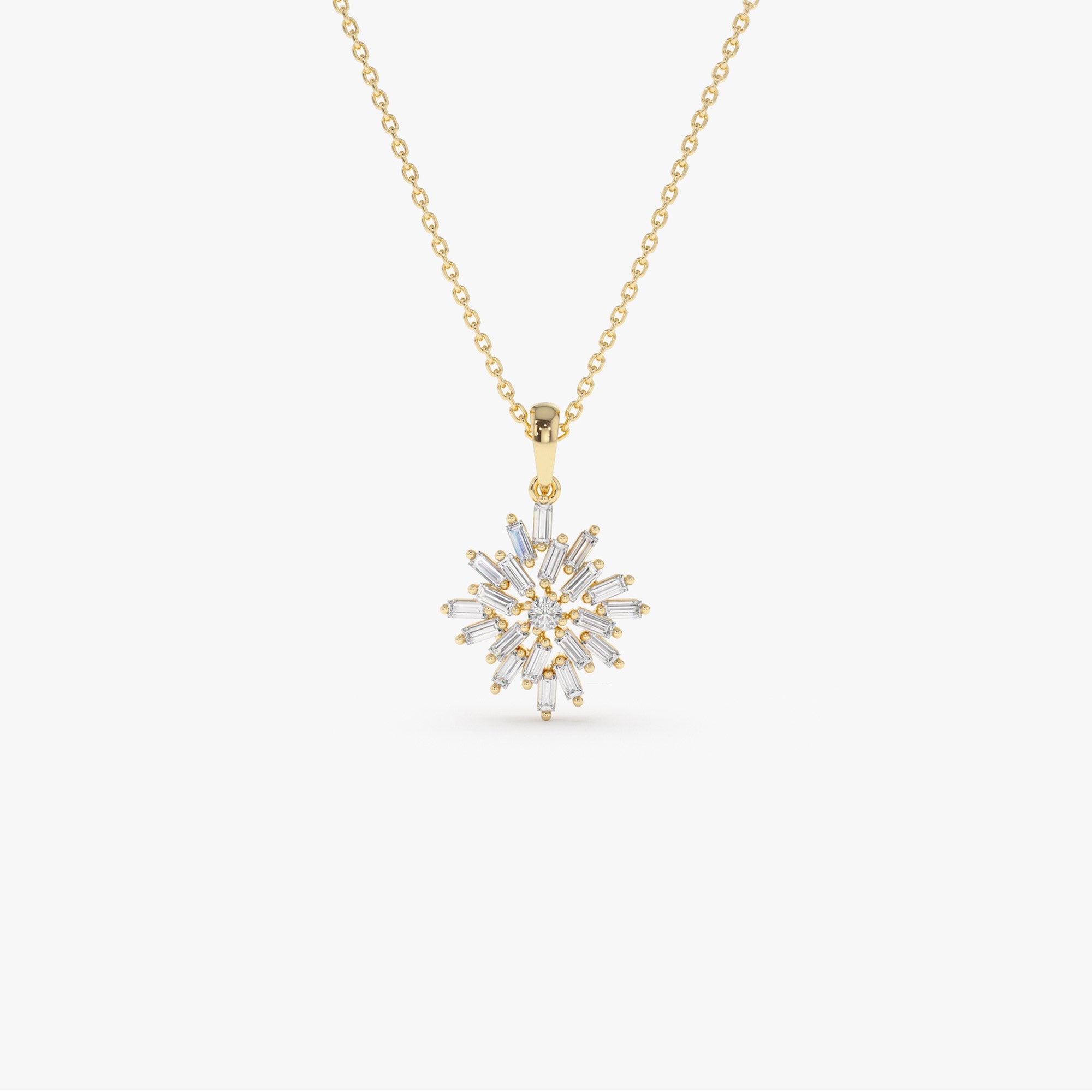 OBFJ2189 - Baguette Diamond Cluster Pendant necklace in selectable metal and diamond options - Roselle Jewelry view 10