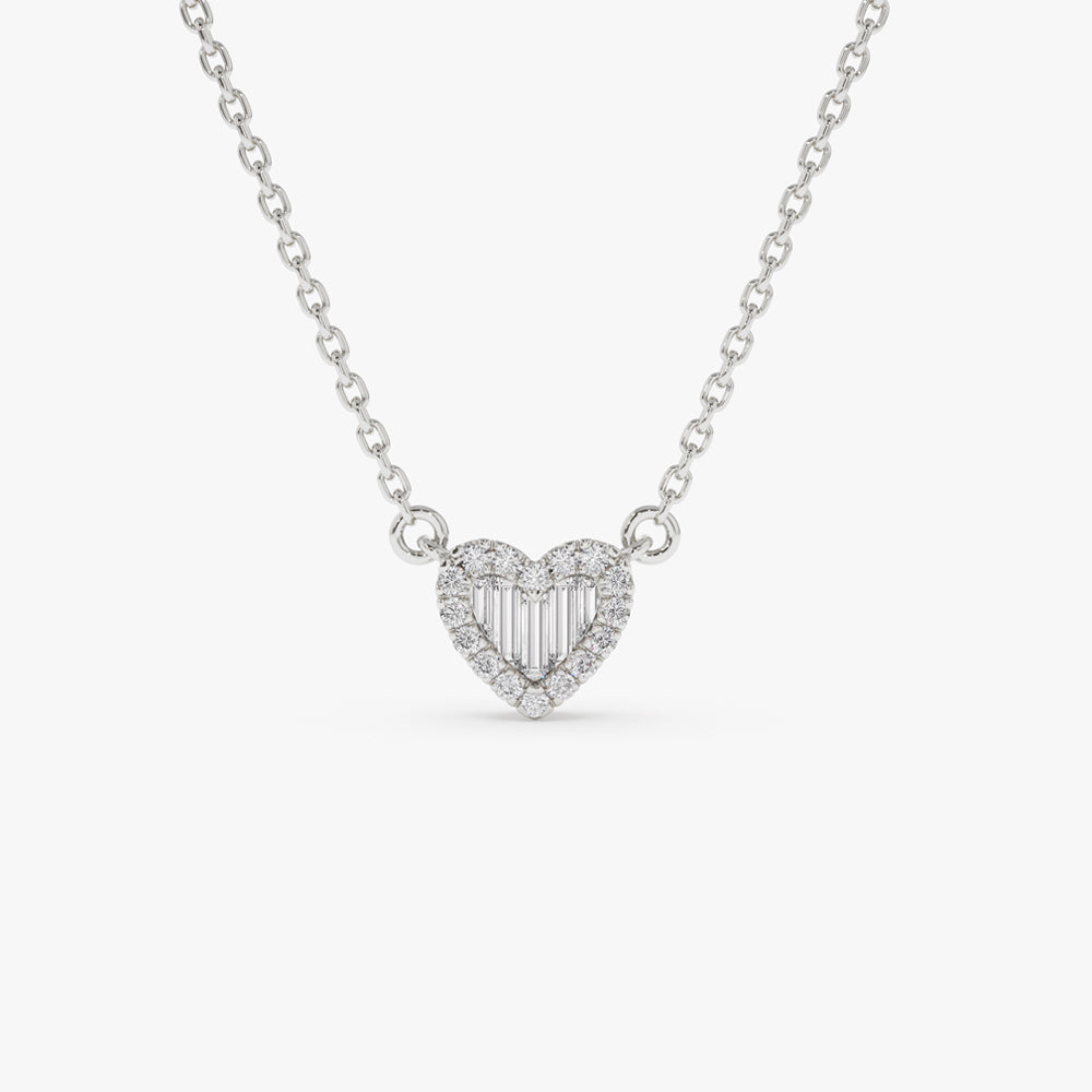 OBFJ2236 - Round and Baguette Diamond Mini Heart Necklace in necklace in selectable metal and diamond options - Roselle Jewelry view 8