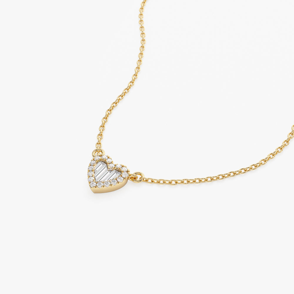 OBFJ2236 - Round and Baguette Diamond Mini Heart Necklace in necklace in selectable metal and diamond options - Roselle Jewelry view 9