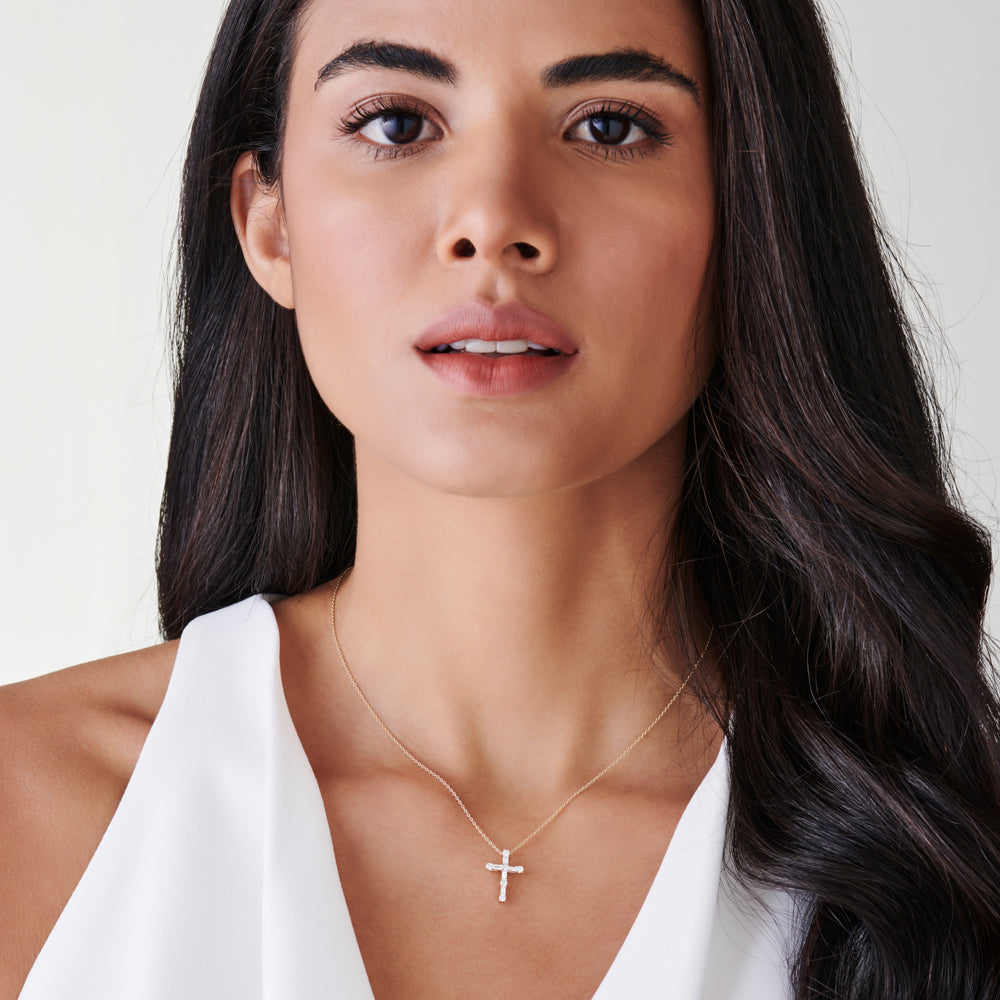 OBFJ2263 - Baguette and Round Diamond Necklace necklace in selectable metal and diamond options - Roselle Jewelry view 6