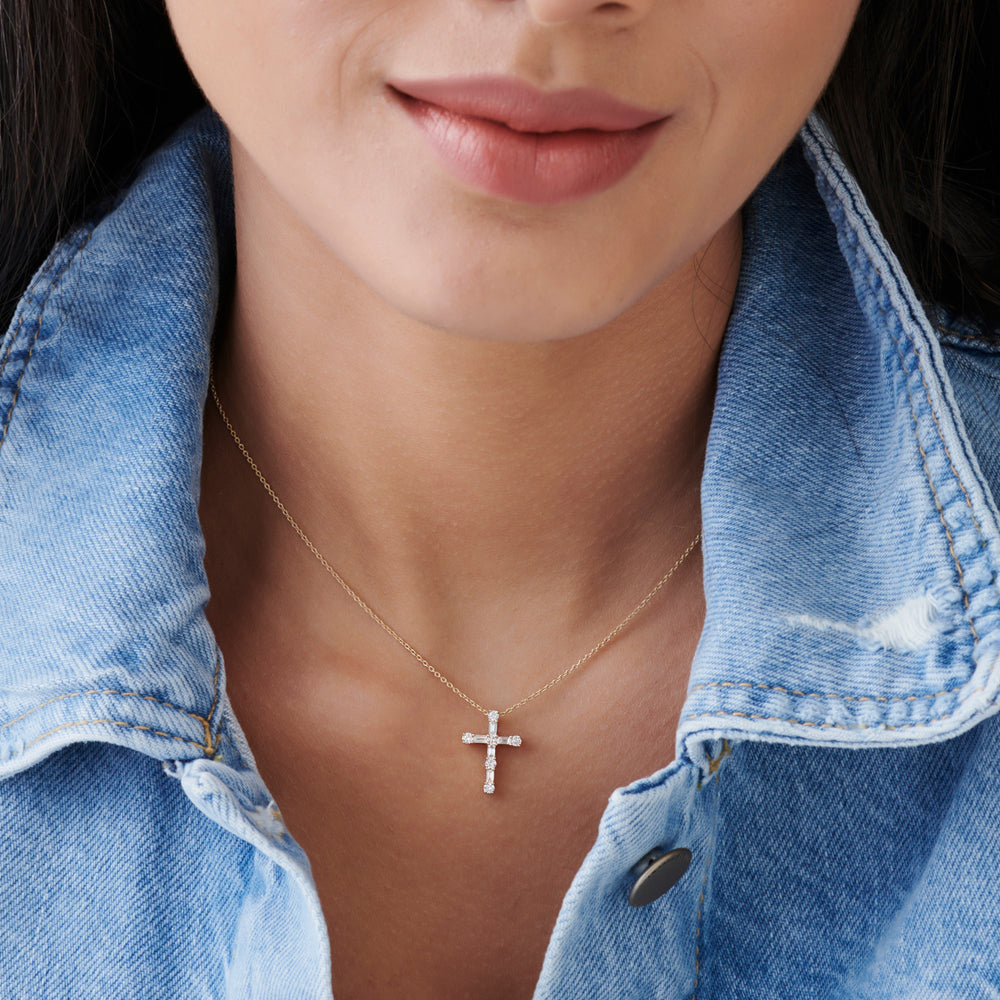 OBFJ2263 - Baguette and Round Diamond Necklace necklace in selectable metal and diamond options - Roselle Jewelry view 5