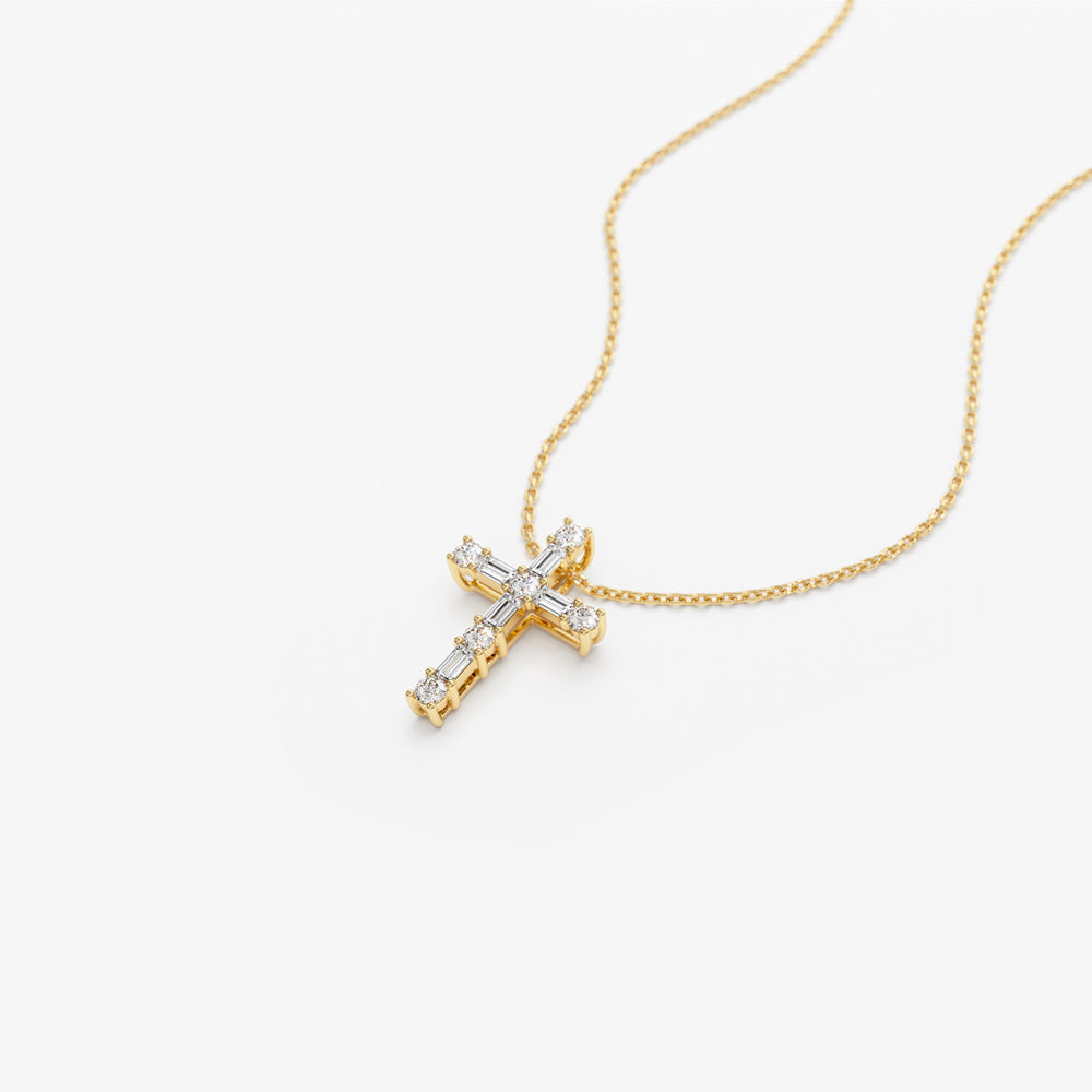 OBFJ2263 - Baguette and Round Diamond Necklace necklace in selectable metal and diamond options - Roselle Jewelry view 9