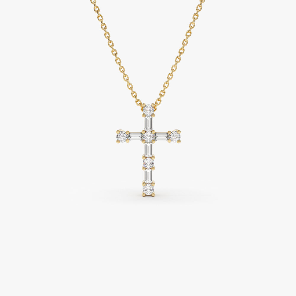 OBFJ2263 - Baguette and Round Diamond Necklace necklace in selectable metal and diamond options - Roselle Jewelry view 1