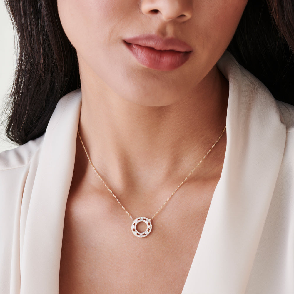 OBFJ0106 - 14k Rose Full Circle Baguette & Round Diamond Necklace 4