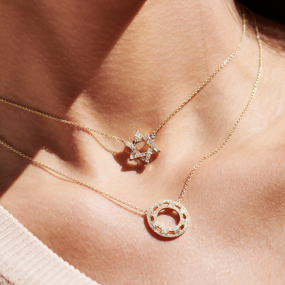 OBFJ0106 - 14k Rose Full Circle Baguette & Round Diamond Necklace 2