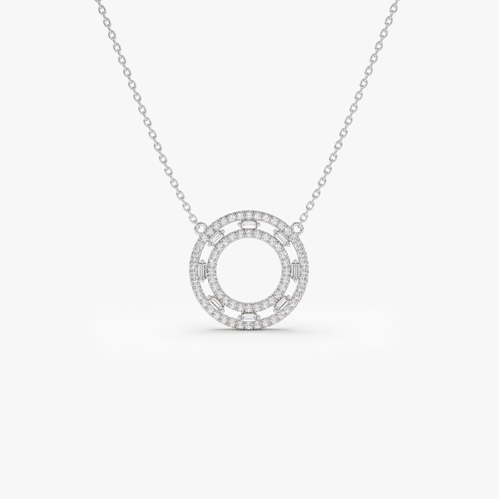 OBFJ2234 - Full Circle Baguette & Round Diamond Necklace necklace in selectable metal and diamond options - Roselle Jewelry view 6
