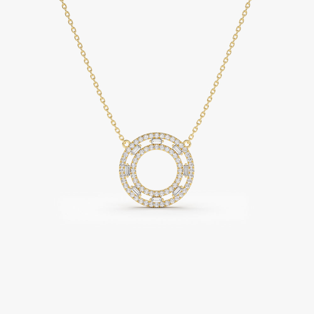 OBFJ2234 - Full Circle Baguette & Round Diamond Necklace necklace in selectable metal and diamond options - Roselle Jewelry view 1