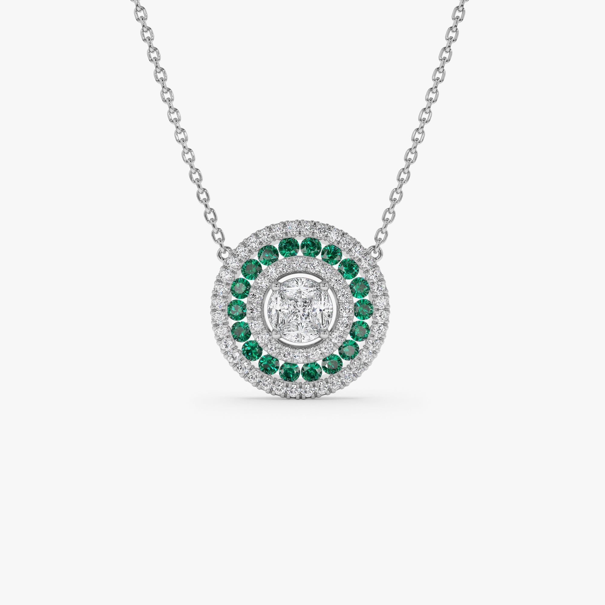 OBFJ1044 - 14K Gold Round Diamond Emerald Necklace 7