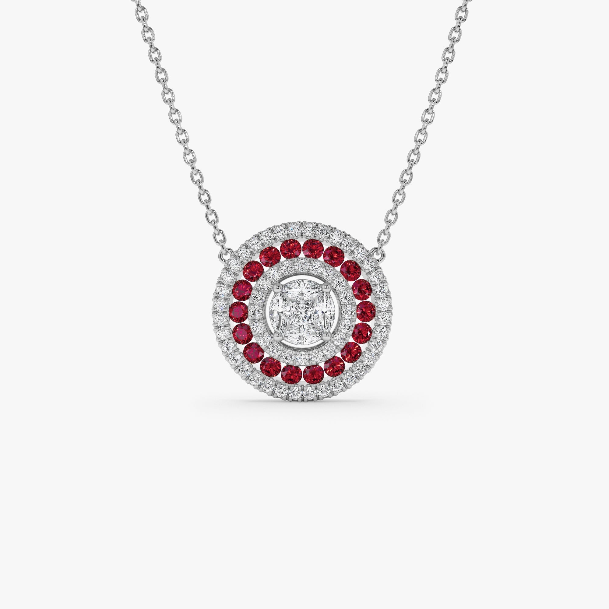 OBFJ1043 - 14K Gold Round Diamond Ruby Necklace 7