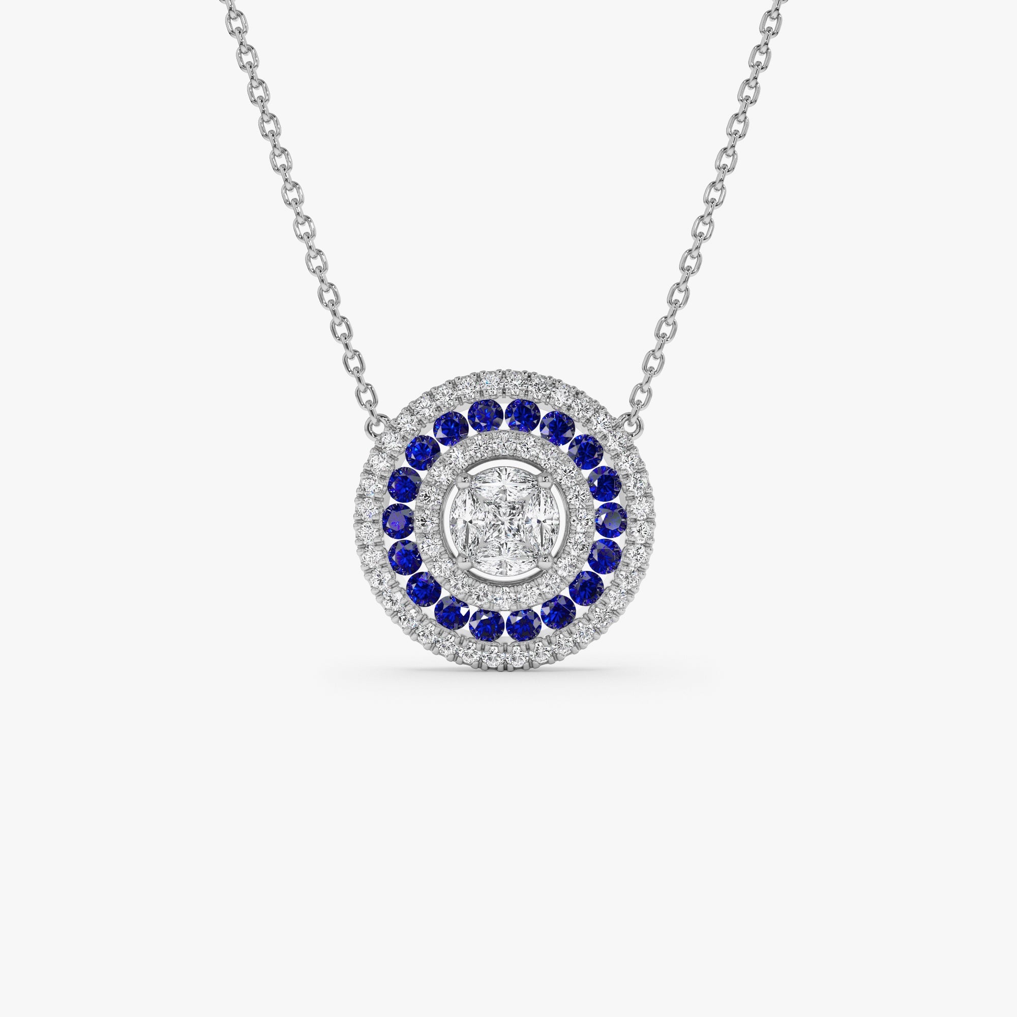 OBFJ1042 - 14K Gold Round Diamond Sapphire Necklace 6